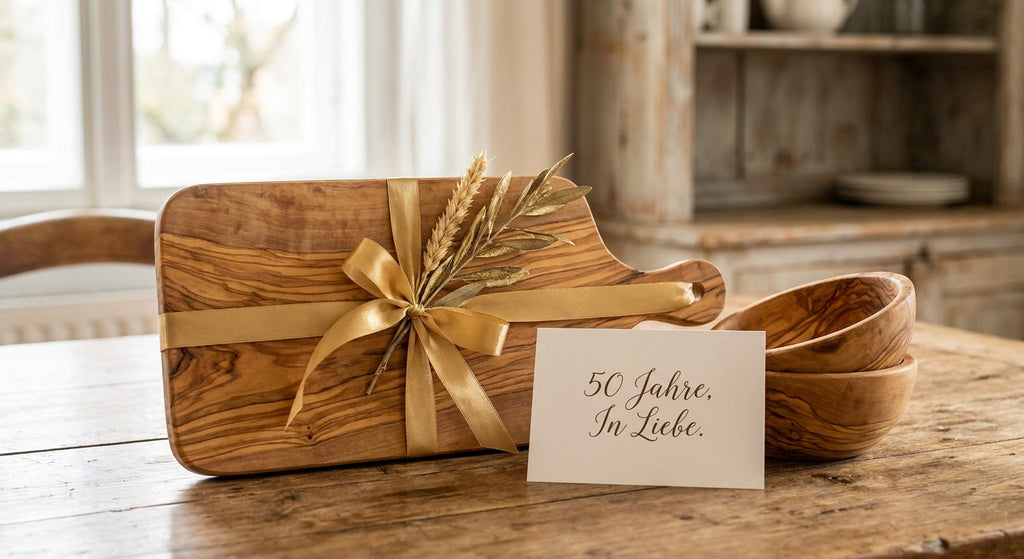 Geschenk zur goldenen Hochzeit aus Olivenholz: 3 Ideen 2026