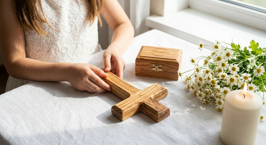 Kommunionsgeschenk für Mädchen aus Olivenholz 2026
