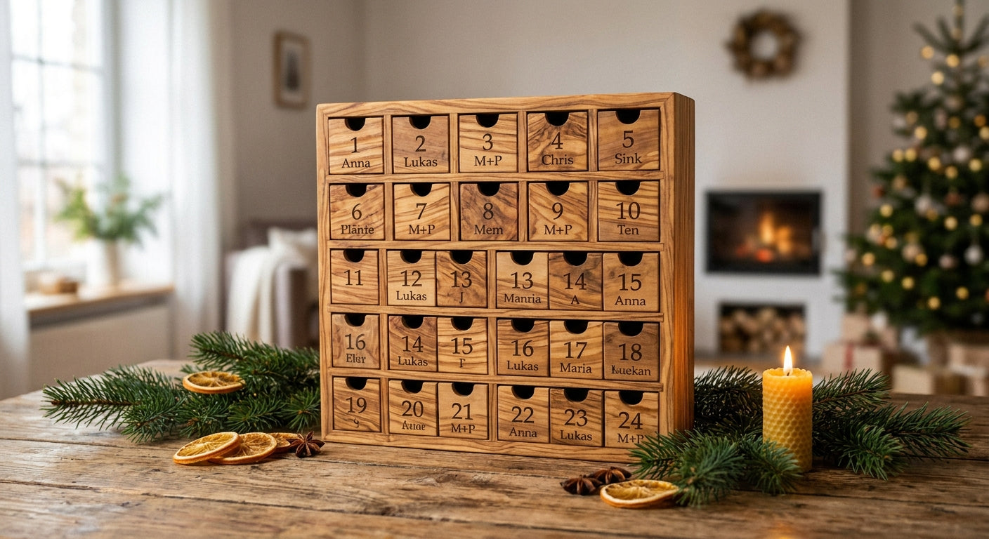 Kleine Geschenke Adventskalender aus Olivenholz 2026