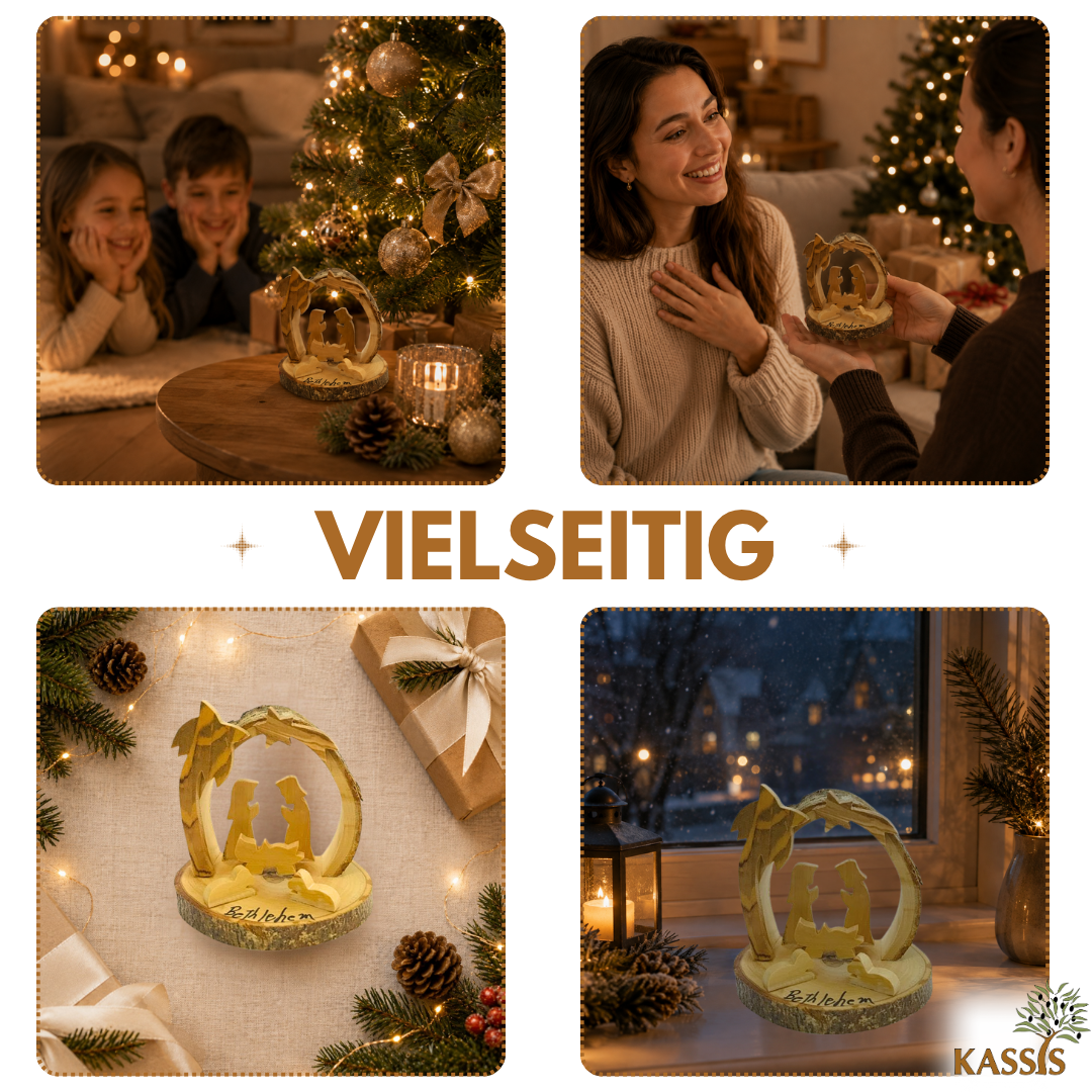 Runde Krippe aus Olivenholz mit Rinde, 7,5 cm | Weihnachtsdeko & Geschenk für Advent und Weihnachten