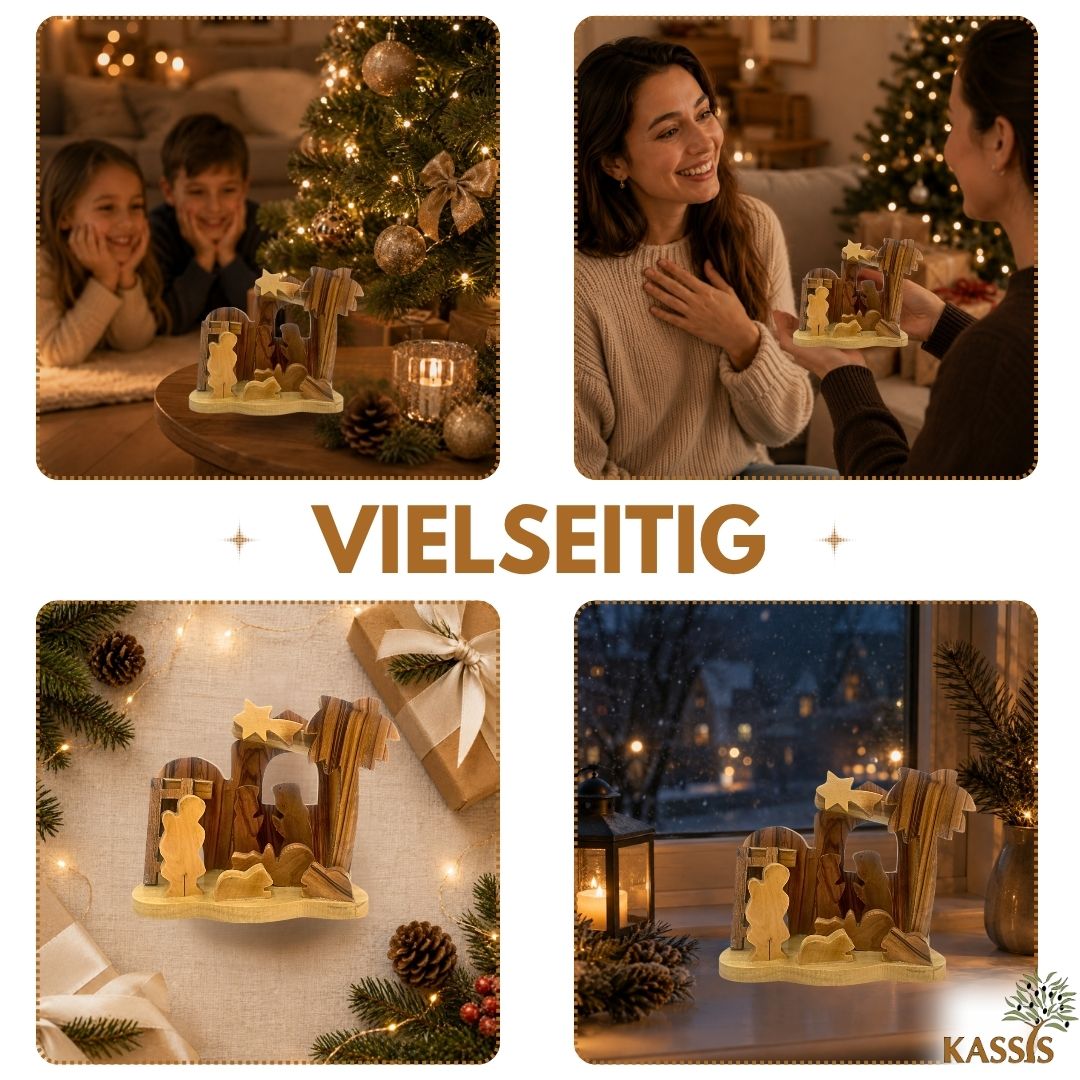 Krippe aus Olivenholz , 8 cm | Weihnachtsdeko & Geschenk für Advent und Weihnachten