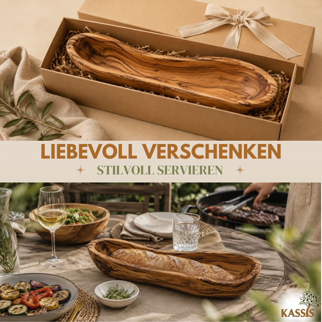Baguetteschale aus Olivenholz | Brotschale & Servierschale aus Holz