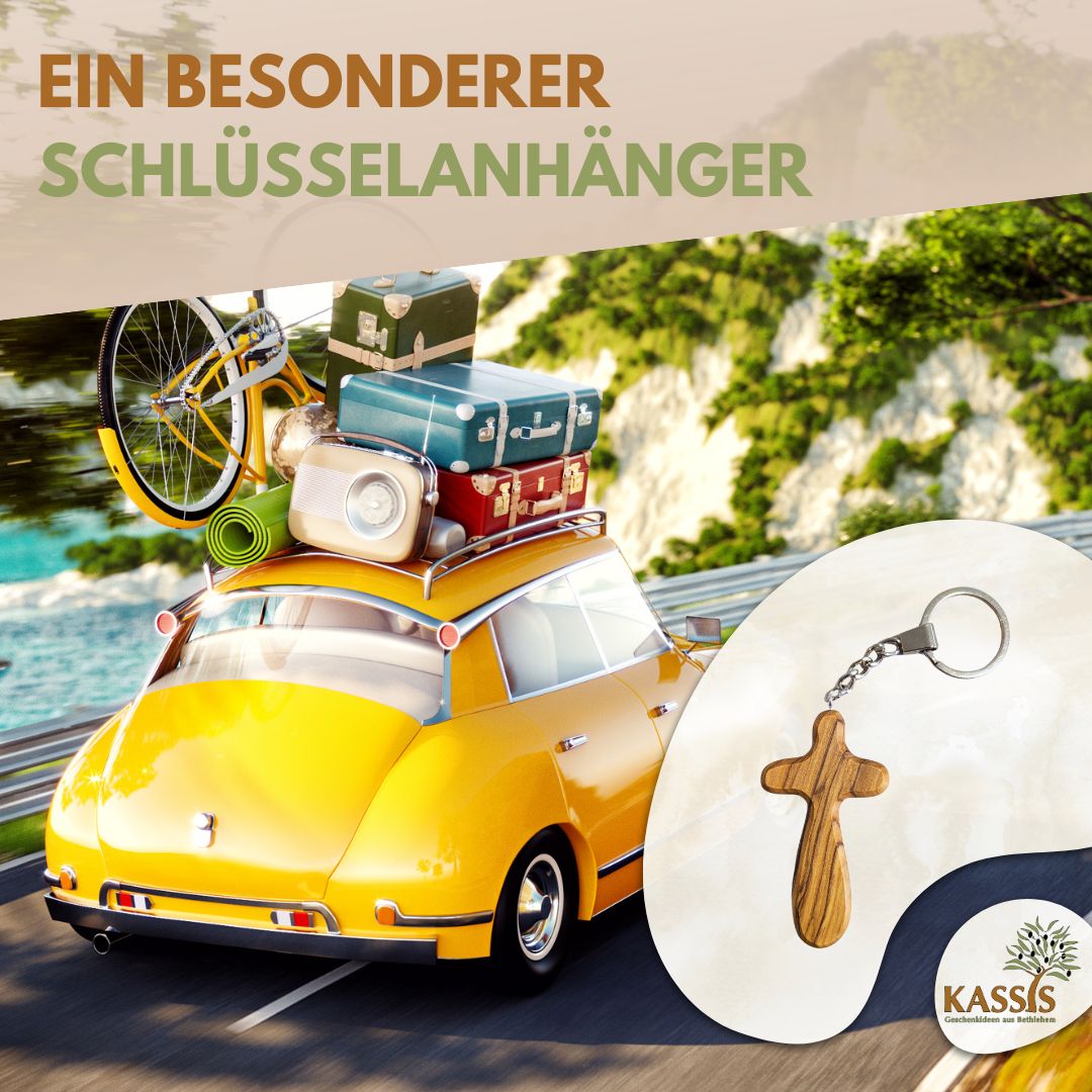 Personalisierter Kreuz Schlüsselanhänger aus Olivenholz mit Gravur 7 cm | Geschenk zur Taufe, Kommunion, Konfirmation