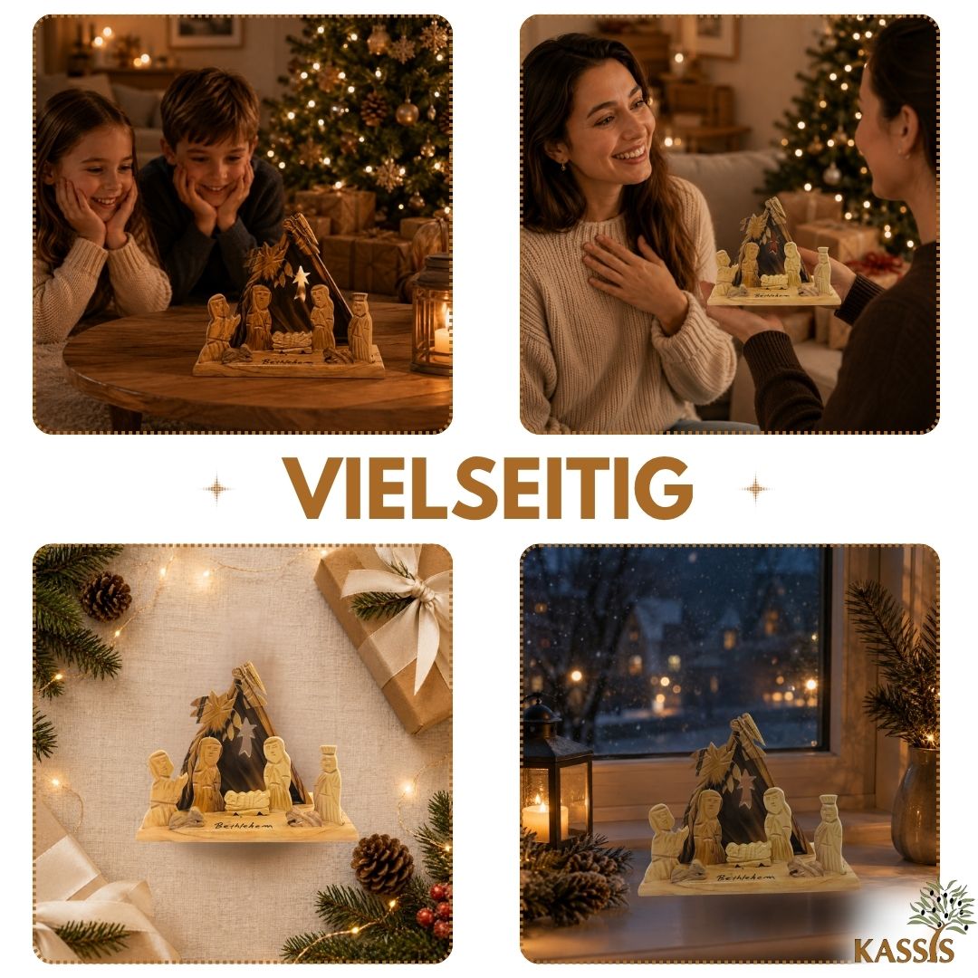 Krippe mit Zelt aus Olivenholz , 10 cm | Weihnachtsdeko & Geschenk für Advent und Weihnachten