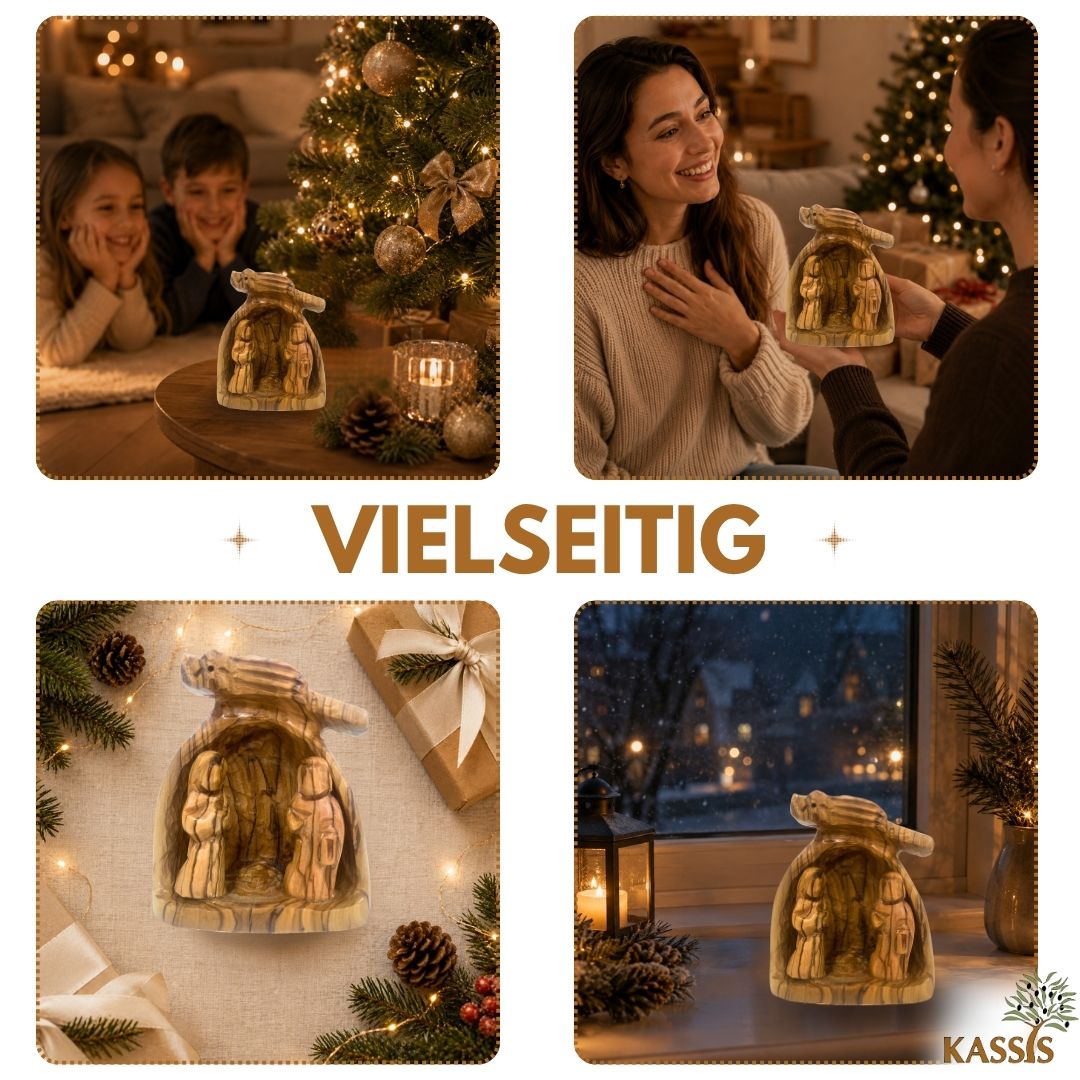 Handgeschnitzte Weihnachtskrippe aus Olivenholz , 10 cm | Weihnachtsdeko & Geschenk für Advent und Weihnachten