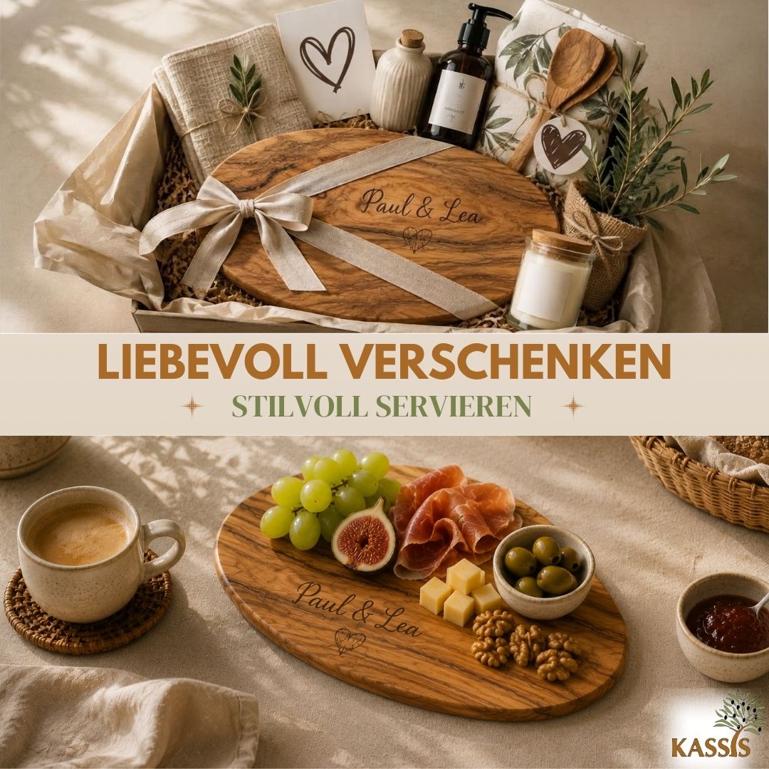 Servierbrett aus Olivenholz oval (27 × 17 cm) | Massives Schneidebrett & Frühstücksbrett