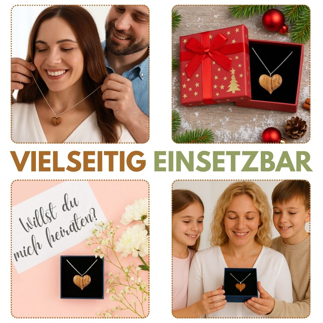 Olivenholz Herz Halskette mit 925 Silberkette | Schmuck Geschenk für Frauen, Valentinstag, Geburtstag