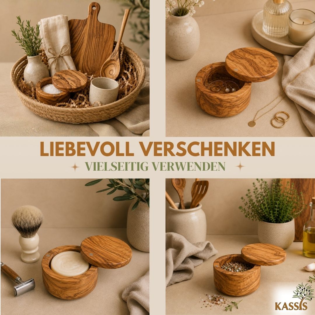Dose aus Olivenholz mit Magnetdeckel | Aufbewahrungsdose Ø 10 cm