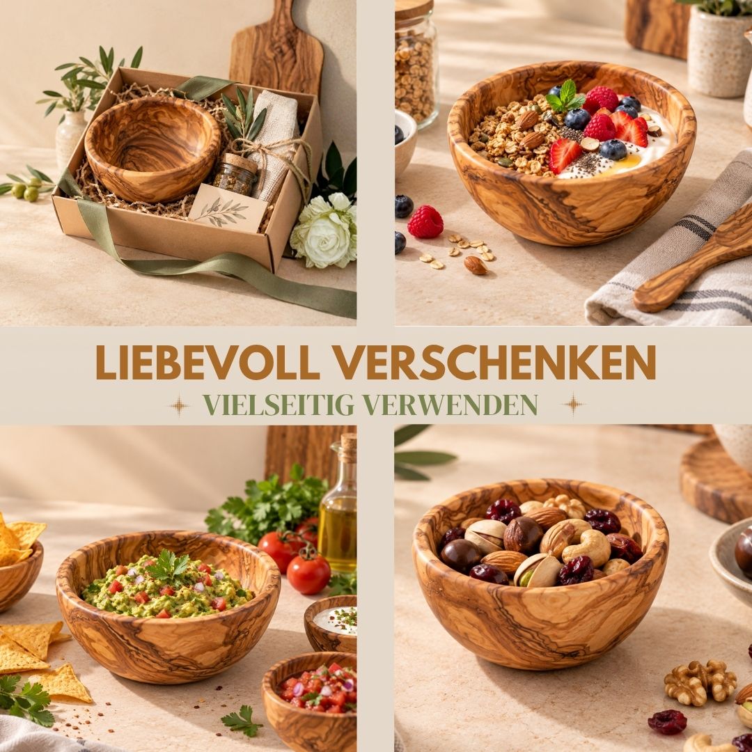 Schale aus Olivenholz Ø 12 cm | Handgefertigte Holzschale zum Servieren & Dekorieren