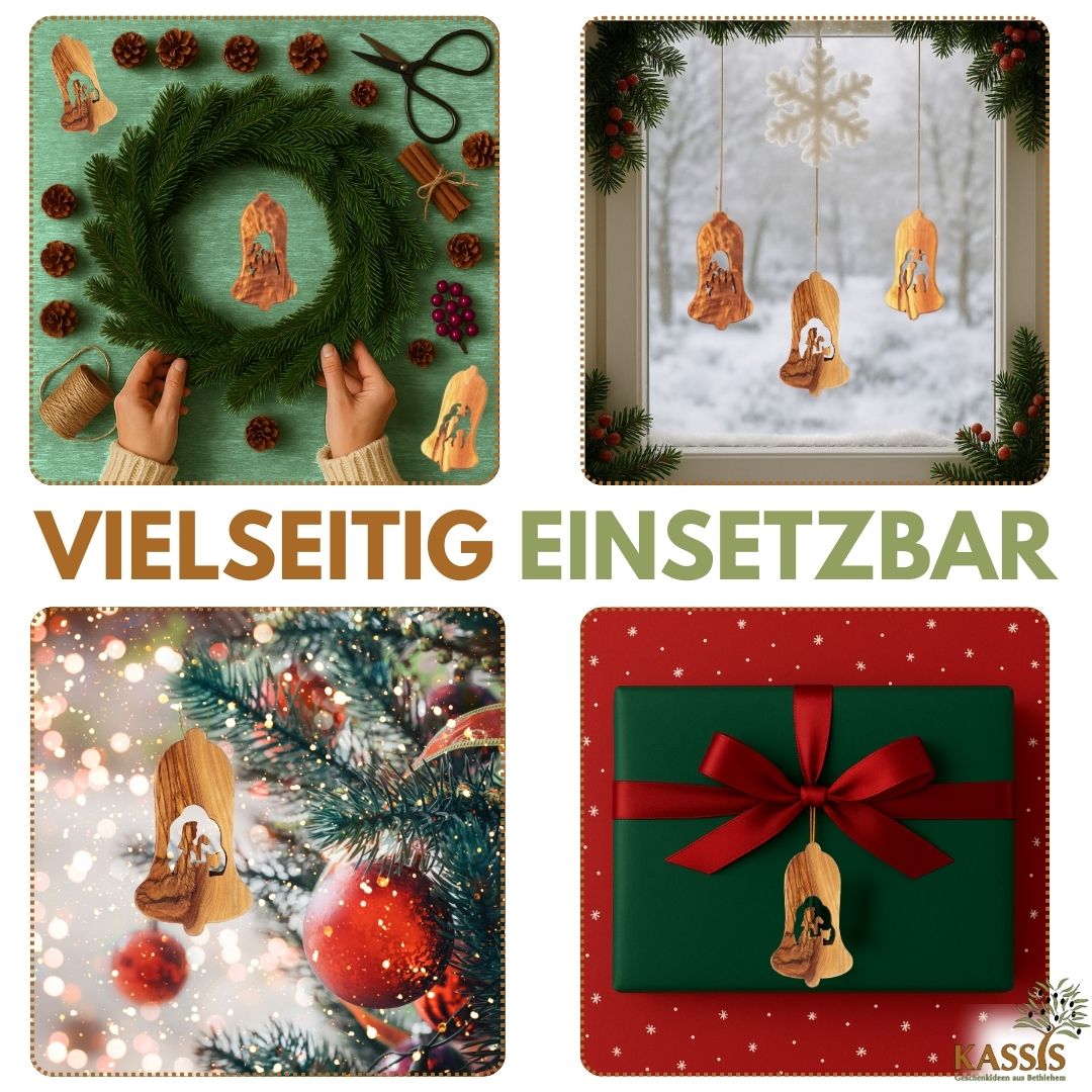 Olivenholz Krippen-Anhänger im 3er Set (ohne Rinde) | Baumschmuck & Weihnachtsdeko für Advent und Weihnachten