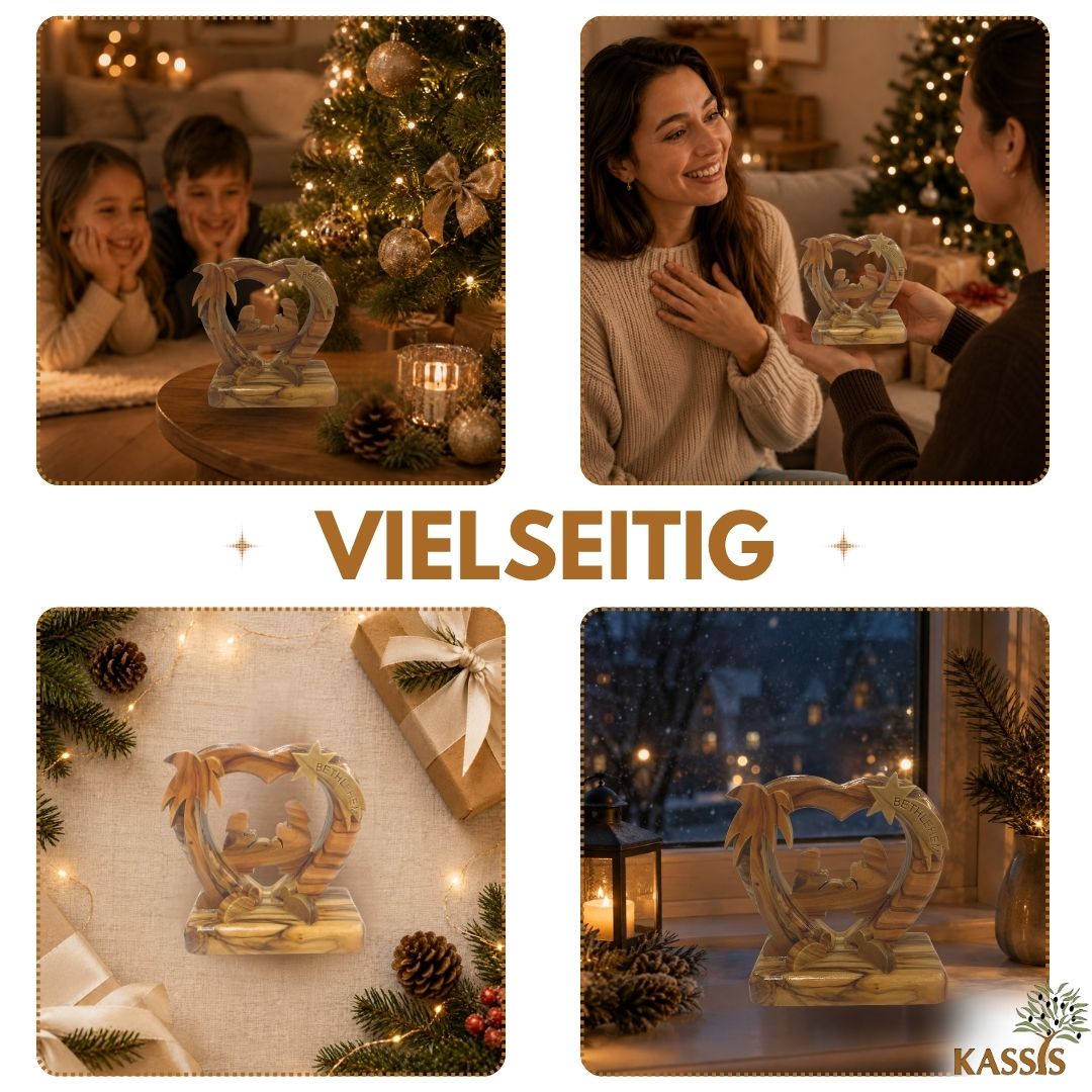 Herzförmige Krippe aus Olivenholz , 7 cm | Weihnachtsdeko & Geschenk für Advent und Weihnachten