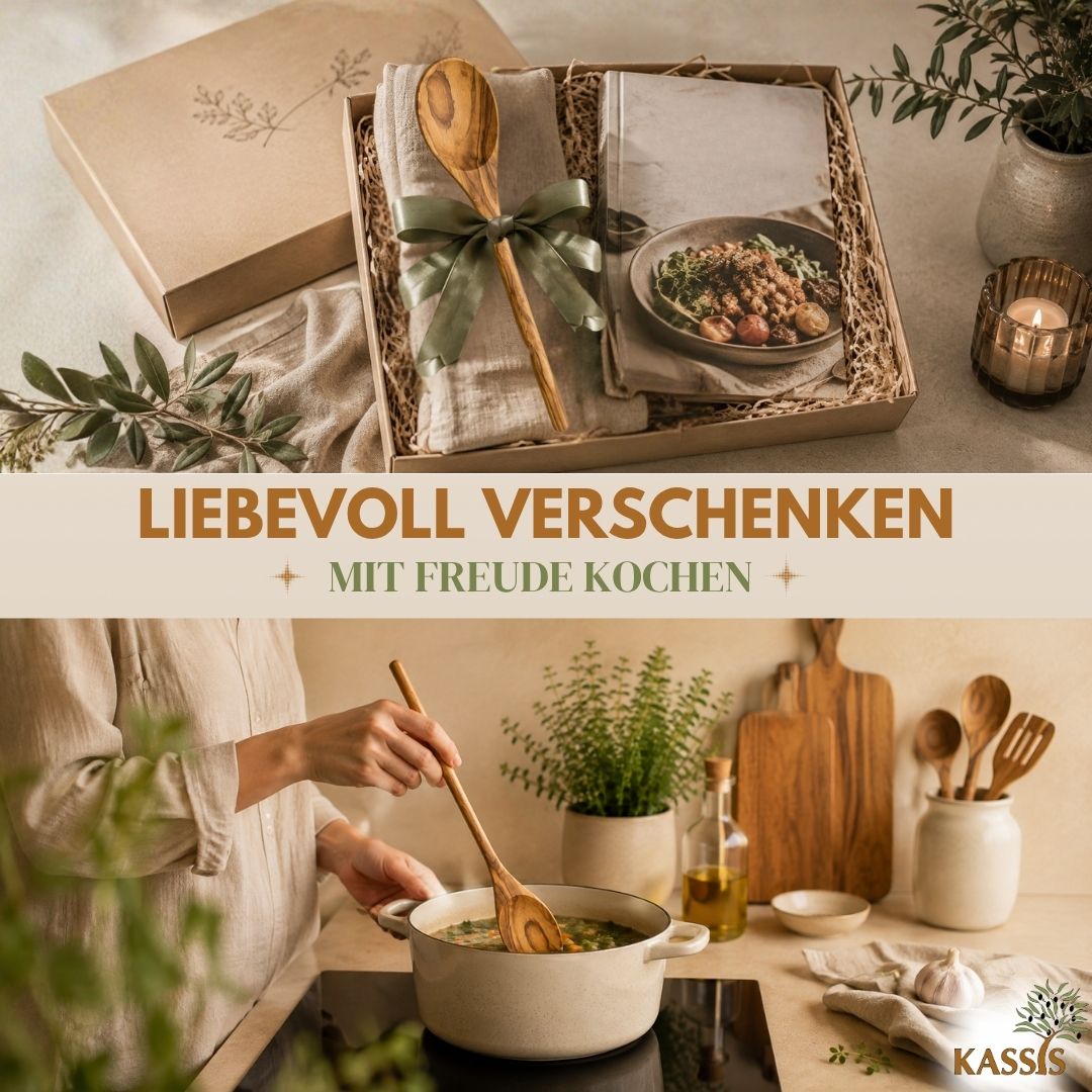 Kochlöffel aus Olivenholz (31 cm) | Massiver Holzlöffel zum Kochen & Servieren