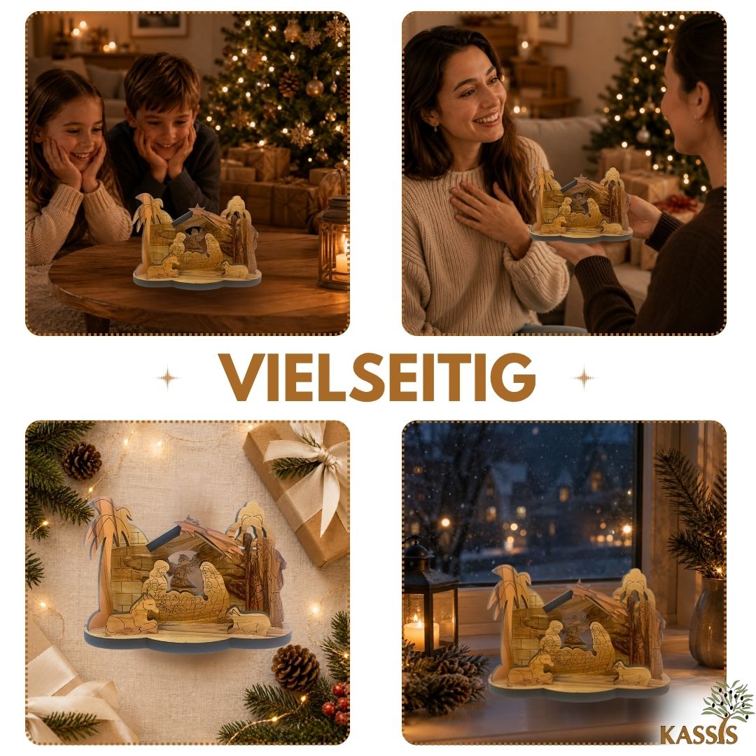 Krippe aus Olivenholz , 9 cm | Weihnachtsdeko & Geschenk für Advent und Weihnachten