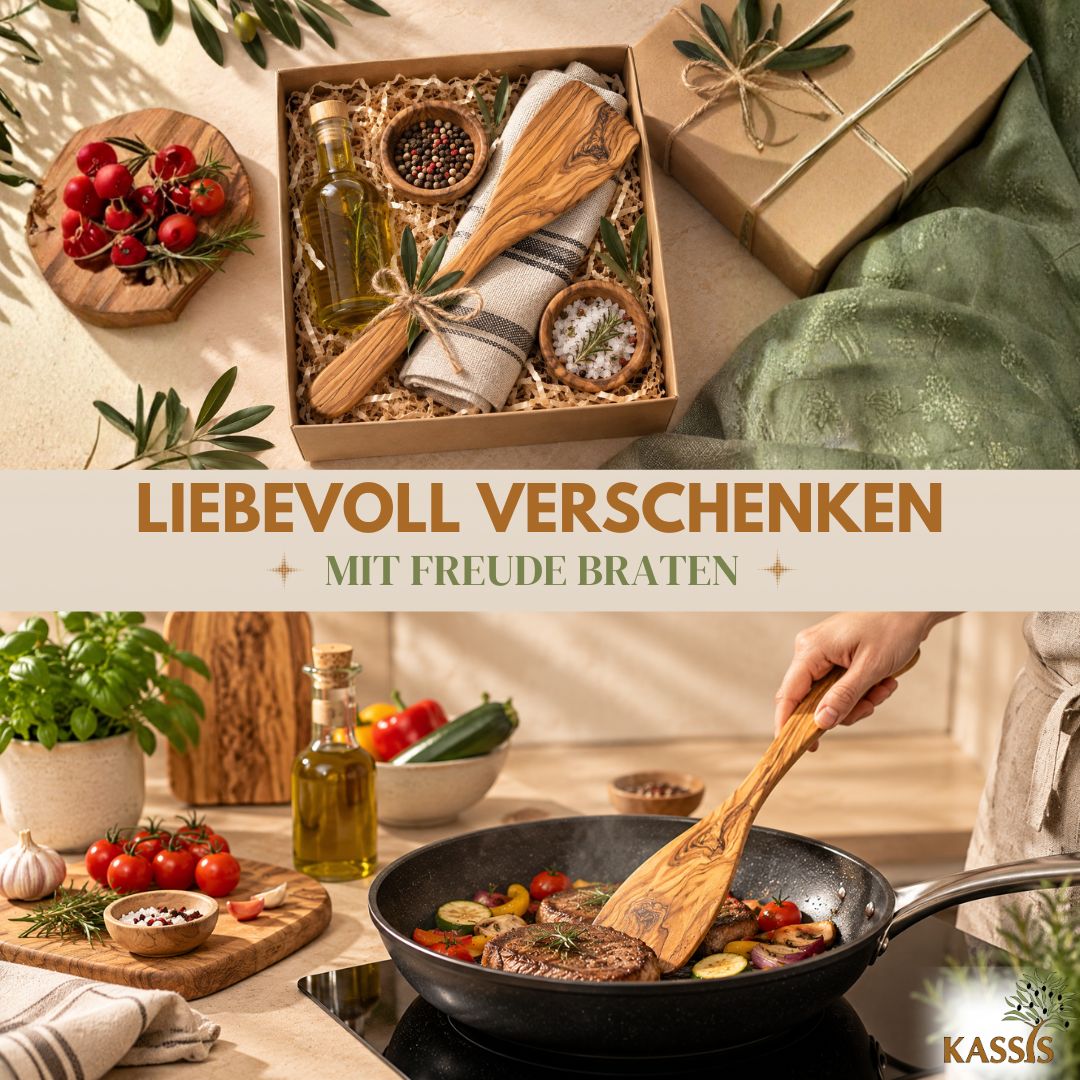 Bratwender aus Olivenholz | Pfannenwender aus Holz zum Kochen & Braten