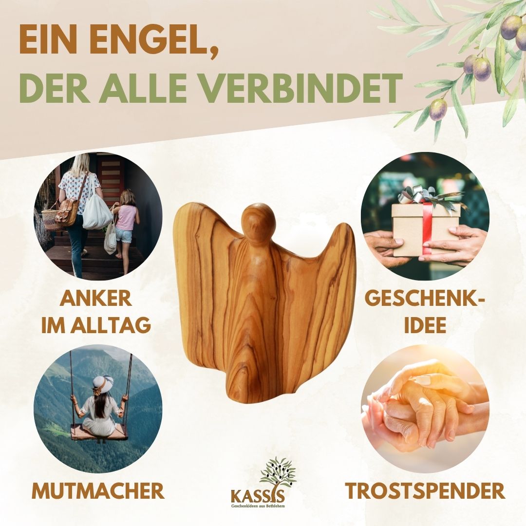 Geflügelte Engel-Figur aus Olivenholz - hergestellt in Bethlehem