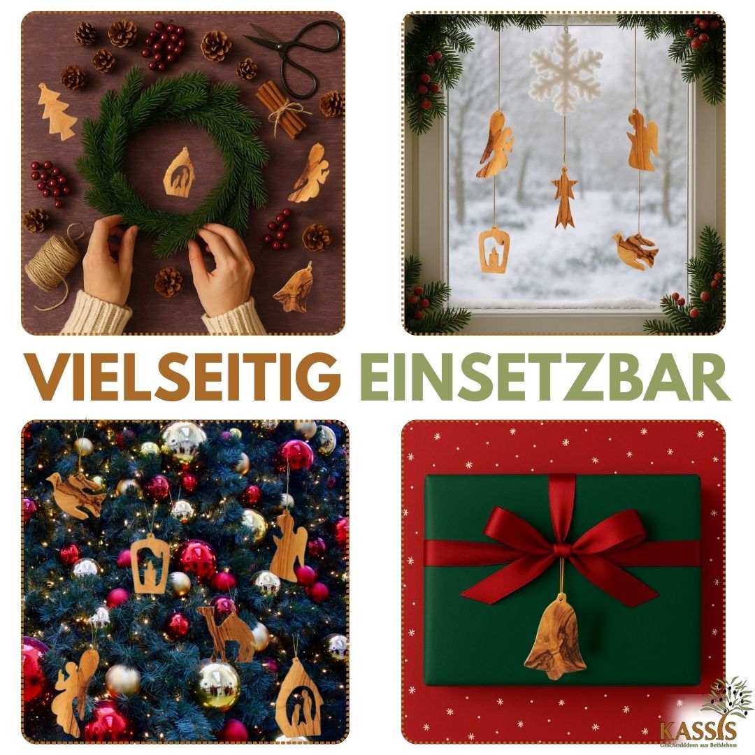 Weihnachtsdeko Anhänger aus Olivenholz im 10er Set | Baumschmuck für Christbaum & Geschenkidee