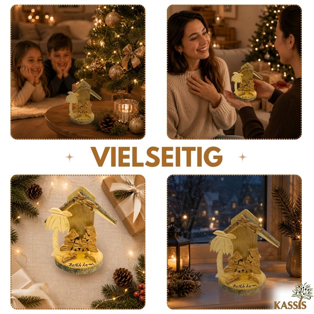 Krippe aus Olivenholz mit Rinde, 10 cm | Weihnachtsdeko & Geschenk für Advent und Weihnachten