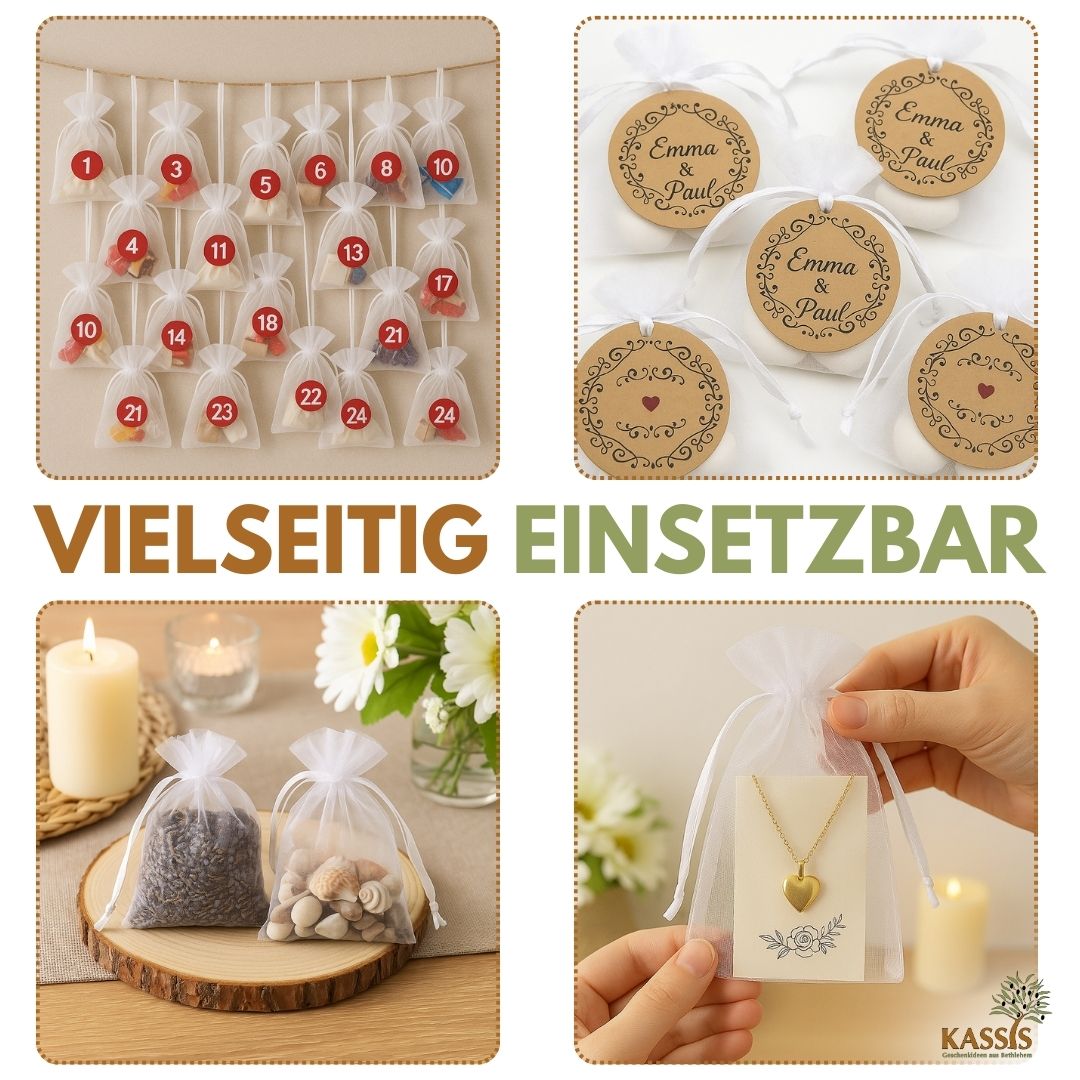 Organzasäckchen weiß 10 Stück | Geschenkbeutel für Schmuck, Hochzeit, Taufe, Gastgeschenke
