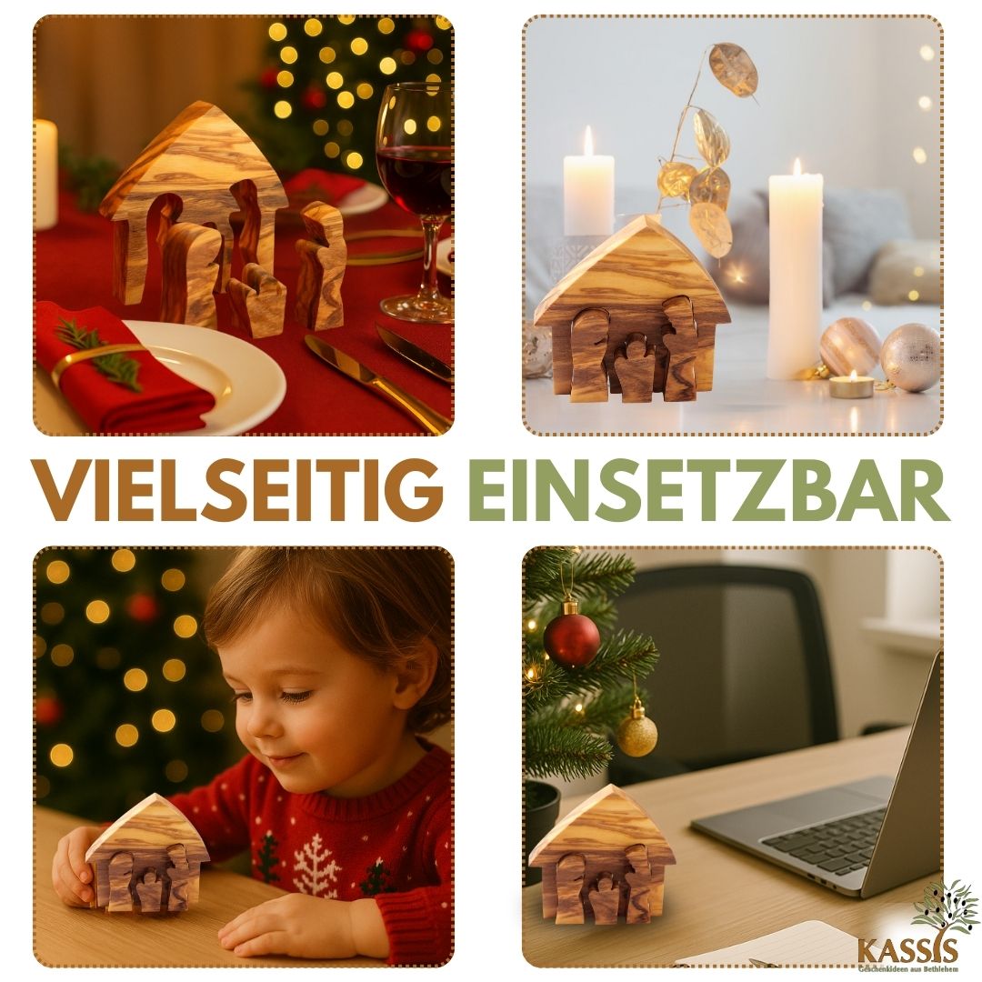 Krippe aus Olivenholz als Puzzle 6,5 cm (ohne Rinde) | Weihnachtsdeko & Geschenk für Advent und Weihnachten