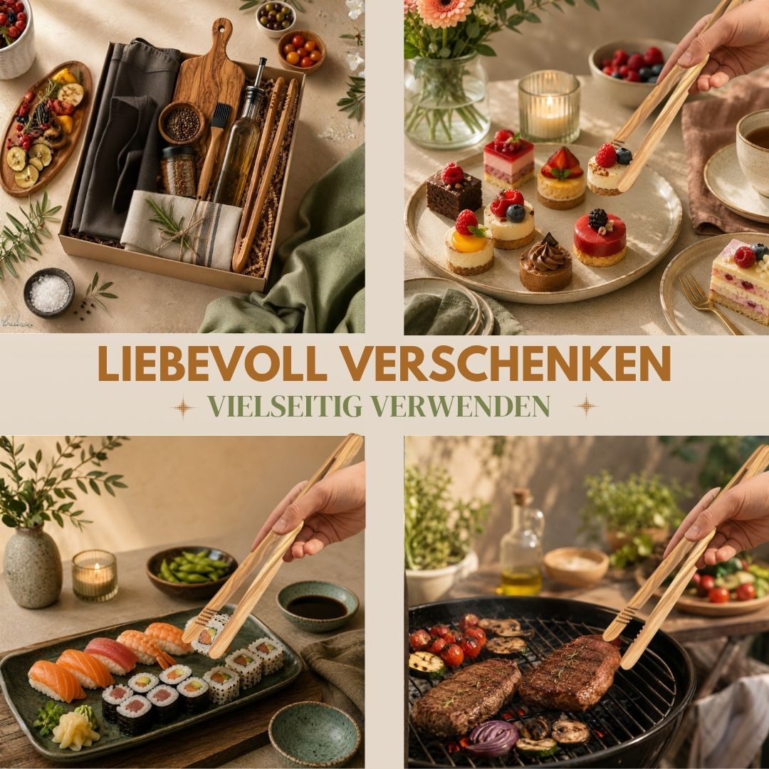 Küchenzange aus Olivenholz | Grill- & Servierzange aus Holz