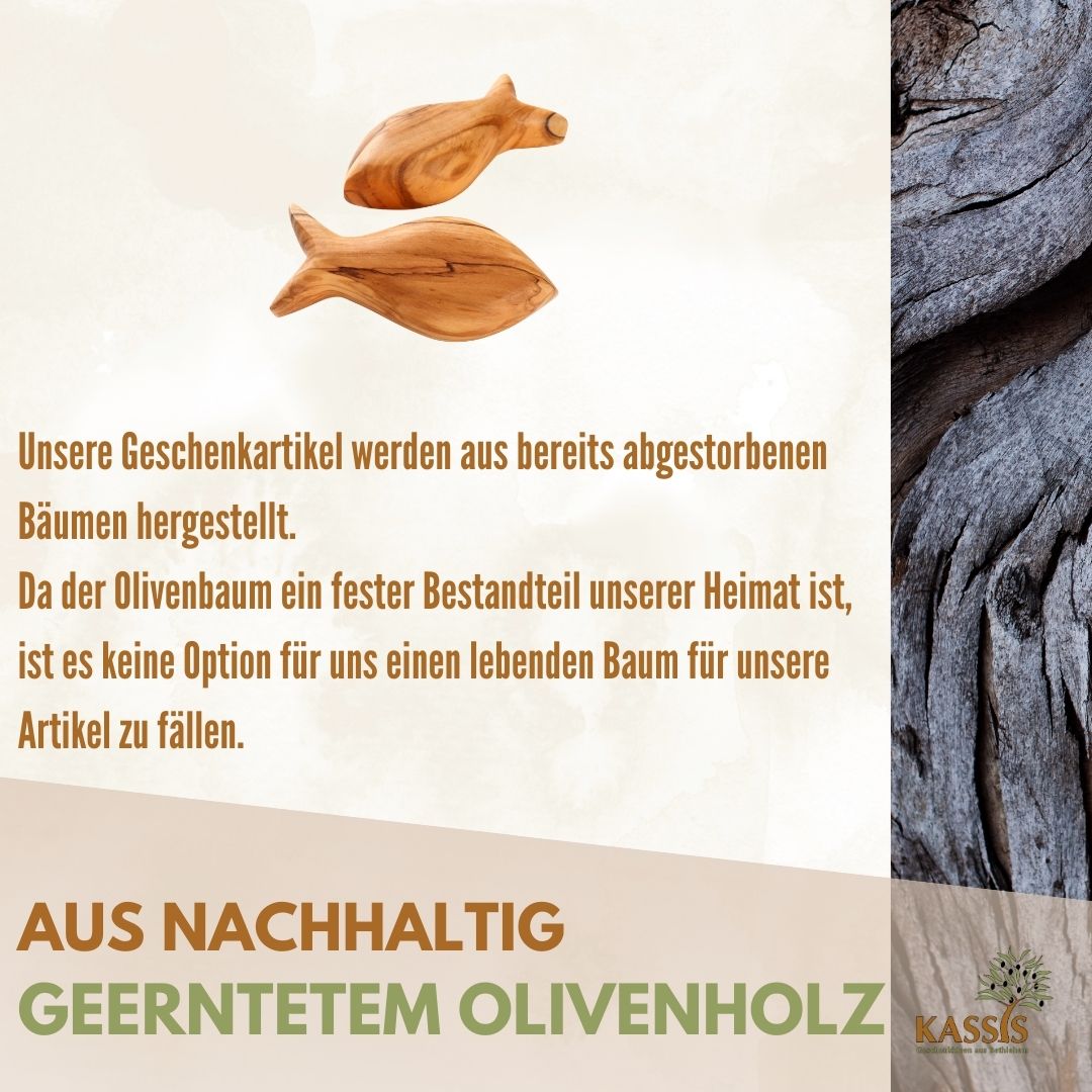 Fisch Handschmeichler aus Olivenholz | Kleiner Glücksbringer als Geschenk zur Taufe, Kommunion & Geburt