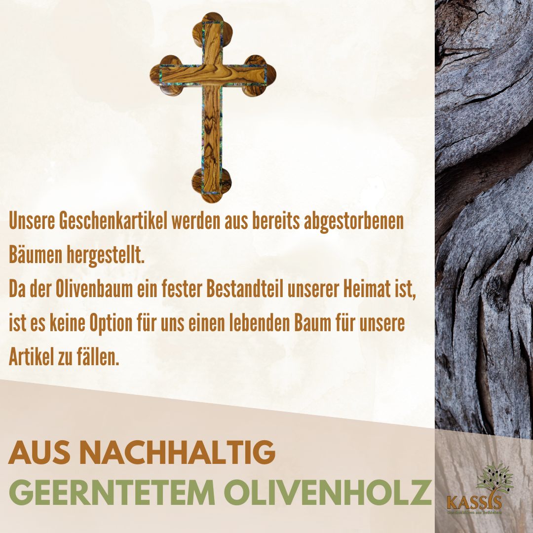 Olivenholz Kreuz mit Perlmutt-Rand | Wandkreuz Geschenk zur Taufe, Kommunion & Firmung