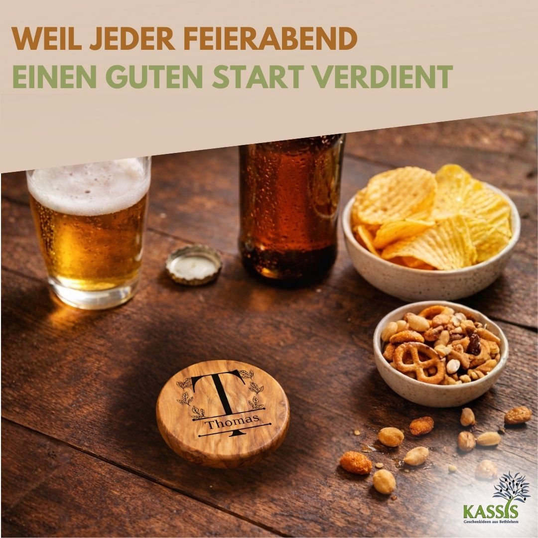 Personalisierter Flaschenöffner aus Olivenholz mit Gravur & Magnet | Geschenk für Männer, Vatertag, Geburtstag