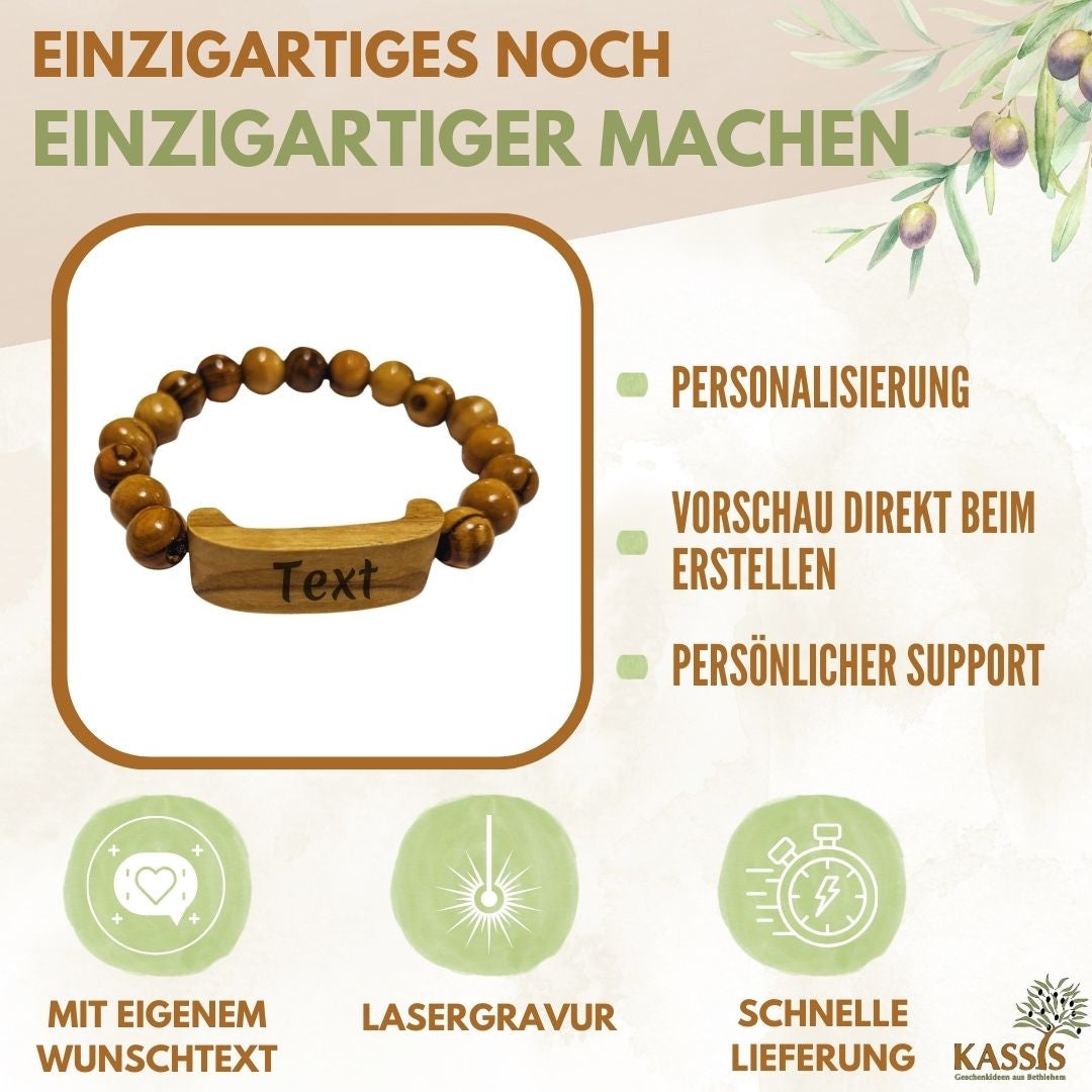 Personalisiertes Armband aus Olivenholz mit Gravur | Geschenk Geburtstag, Valentinstag, Jahrestag