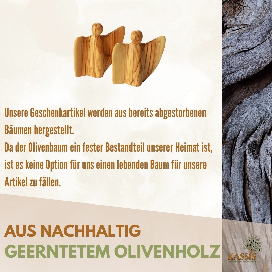 Geflügelte Engel-Figur aus Olivenholz - hergestellt in Bethlehem
