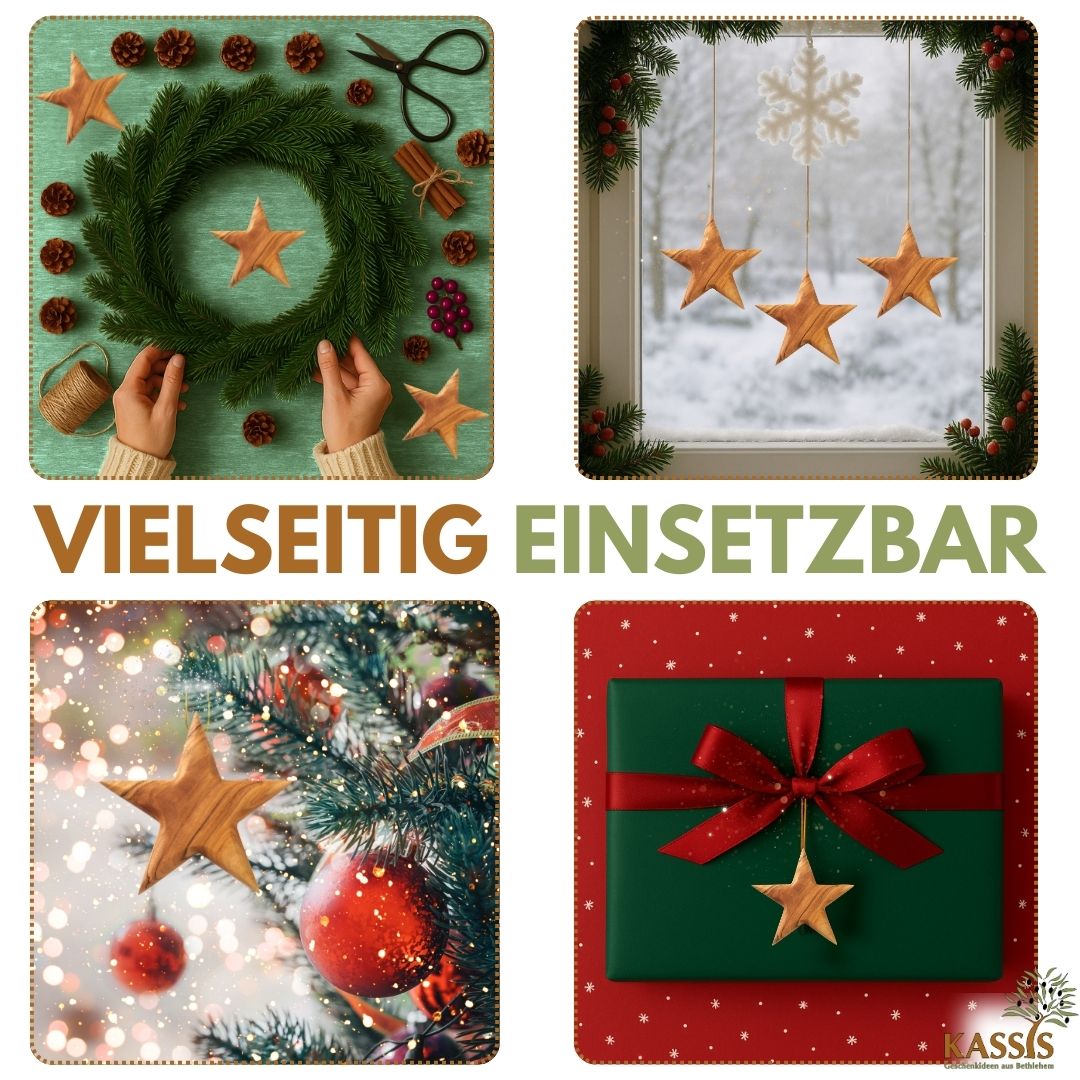 Personalisierter Stern Anhänger aus Olivenholz mit Gravur 8 cm | Baumschmuck & Weihnachtsdeko