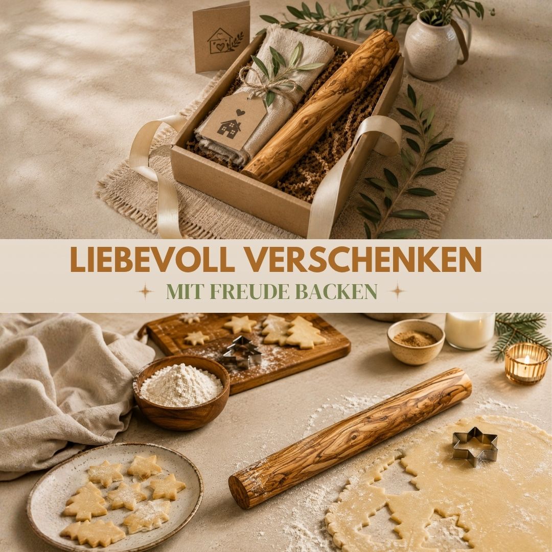 Teigrolle aus Olivenholz | Nudelholz ohne Griffe