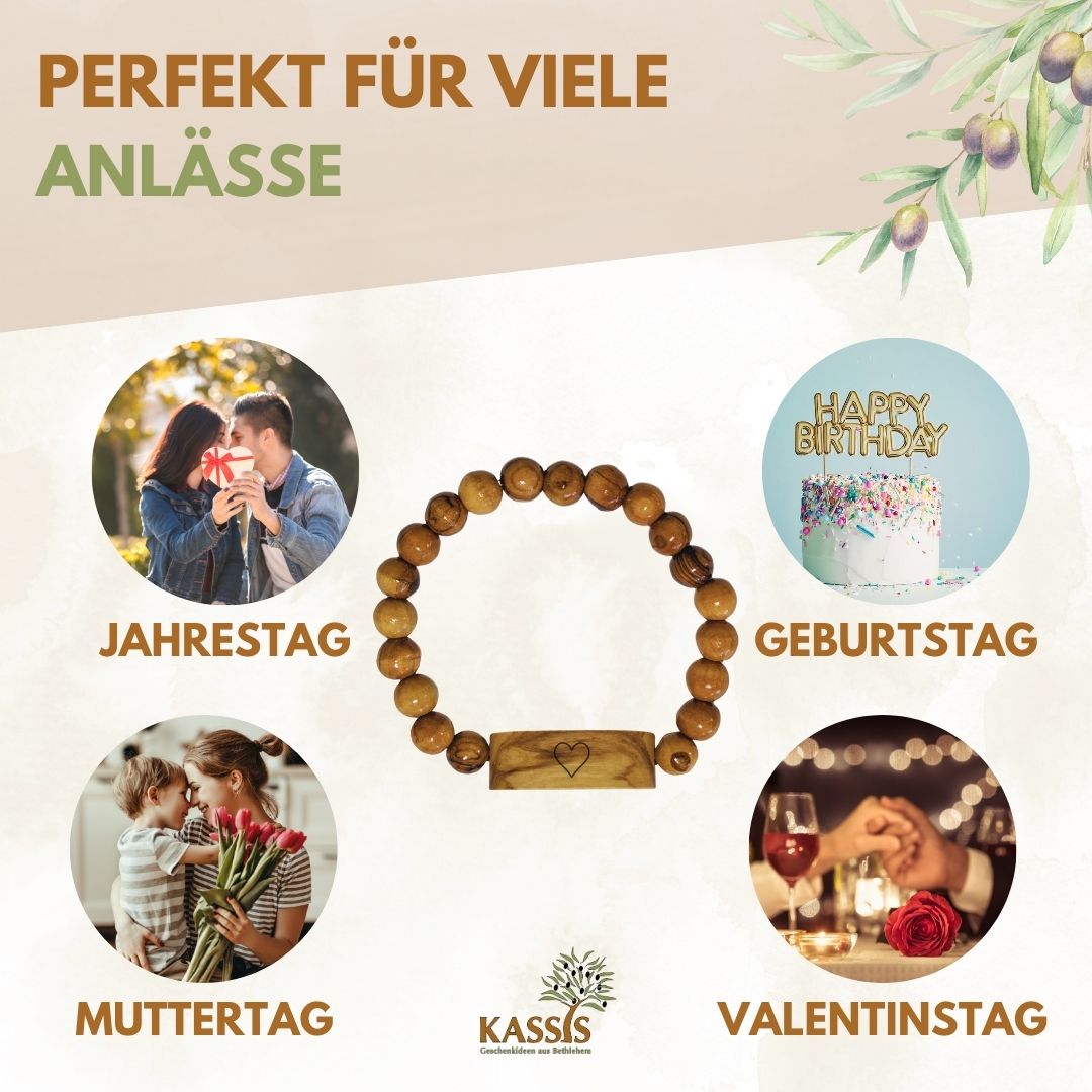 Personalisiertes Armband aus Olivenholz mit Gravur | Geschenk Geburtstag, Valentinstag, Jahrestag