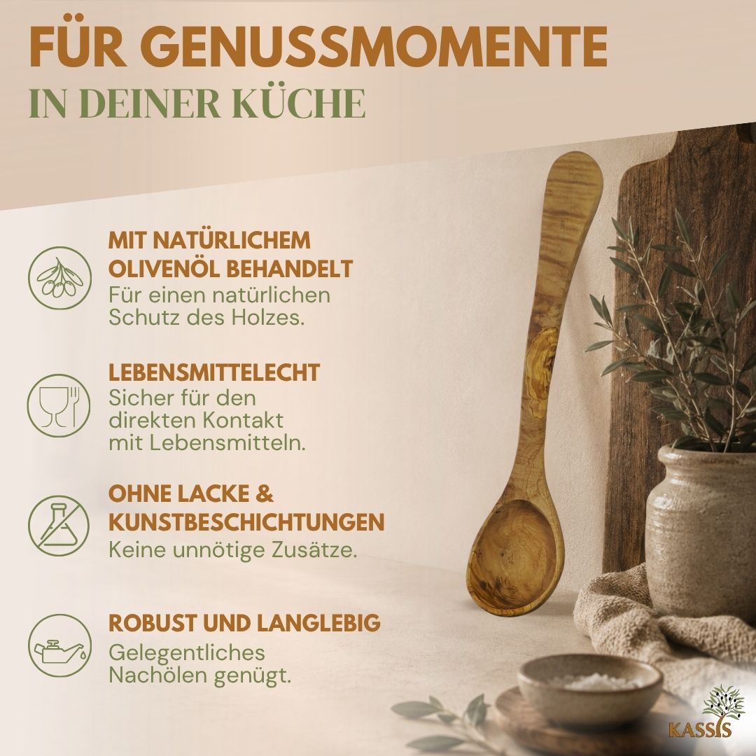 Schöpfkelle aus Olivenholz | Suppenkelle & Servierkelle