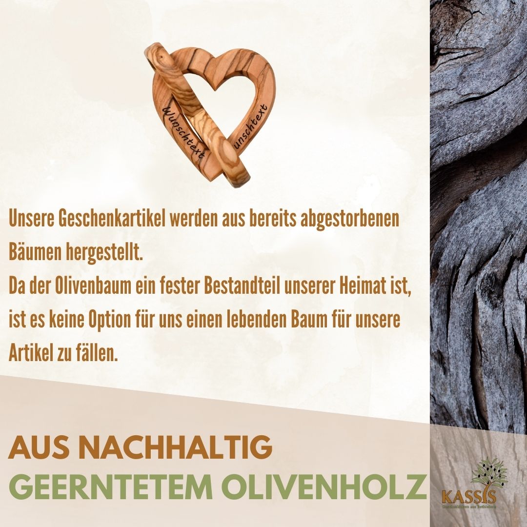 Personalisiertes Herz aus Olivenholz mit Unendlichkeitssymbol 7,5 cm | Geschenk zur Hochzeit, Valentinstag, Jubiläum