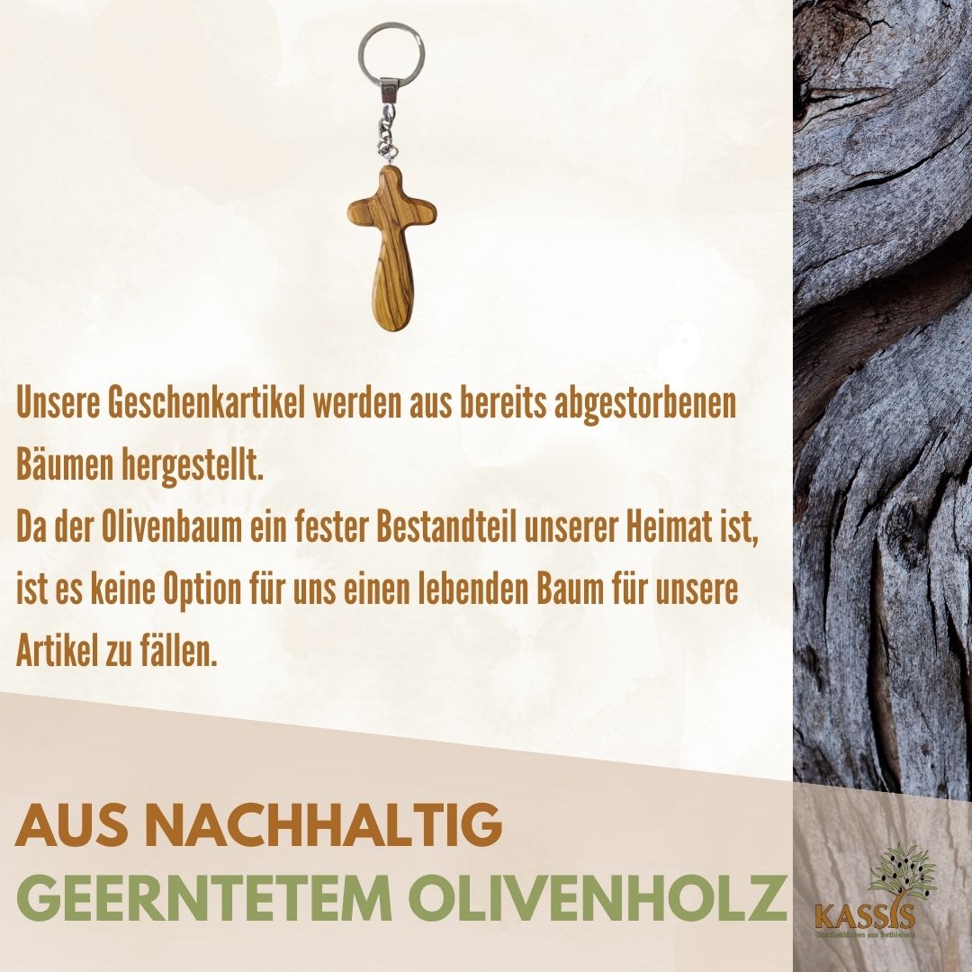 Personalisierter Kreuz Schlüsselanhänger aus Olivenholz mit Gravur 7 cm | Geschenk zur Taufe, Kommunion, Konfirmation