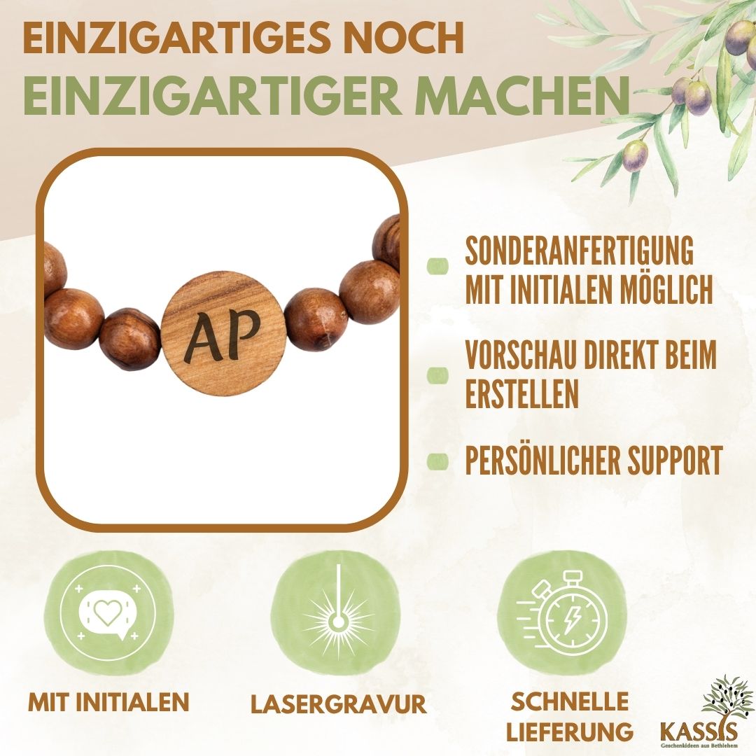 Olivenholz Armband mit Sternzeichen Anhänger | Personalisiertes Perlenarmband Damen & Herren, Geschenk Geburtstag