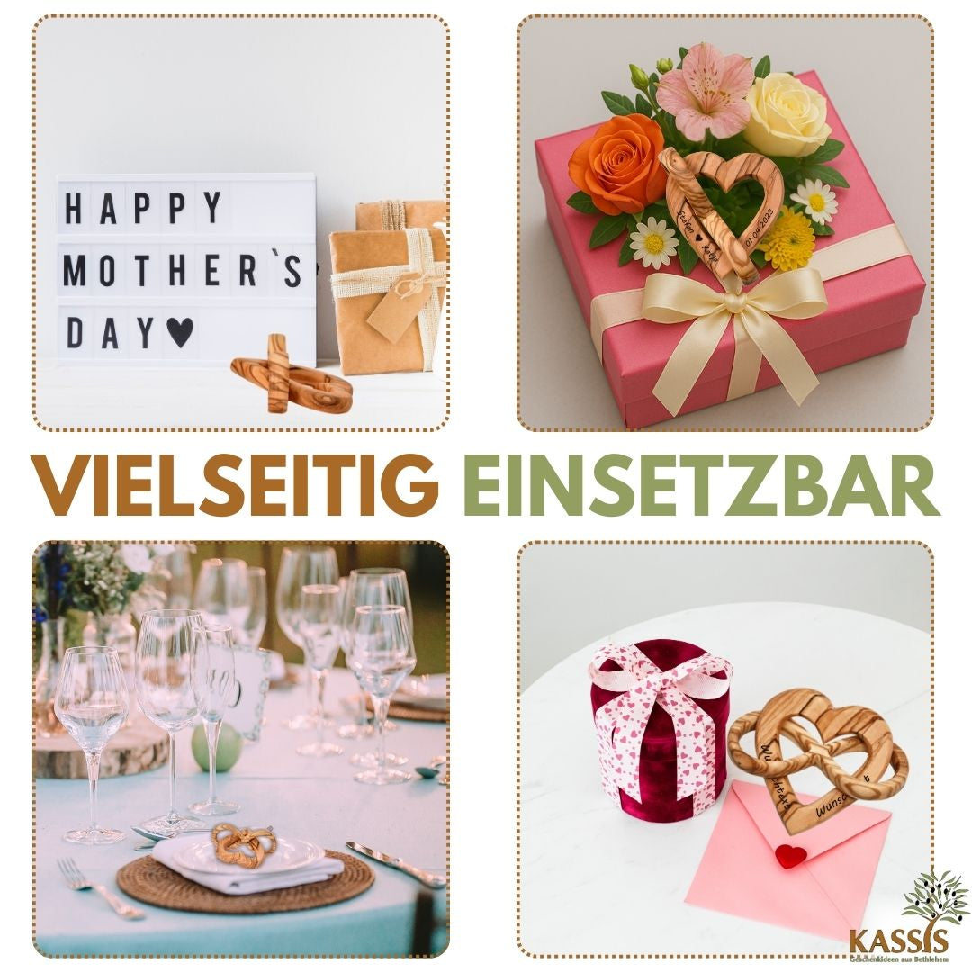 Personalisiertes Herz aus Olivenholz mit Unendlichkeitssymbol 7,5 cm | Geschenk zur Hochzeit, Valentinstag, Jubiläum