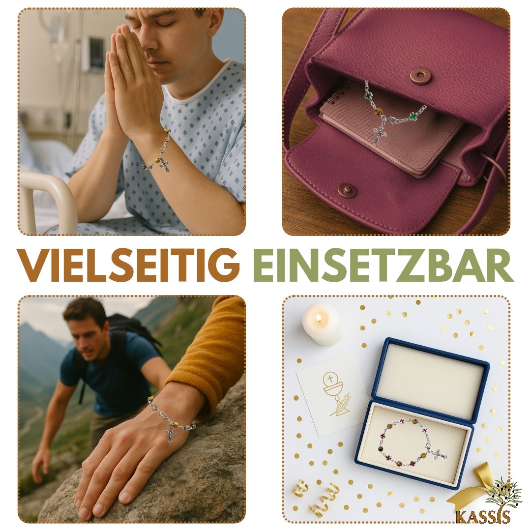 Olivenholz Armband mit farbigen Kreuzen | Handgefertigt in Bethlehem