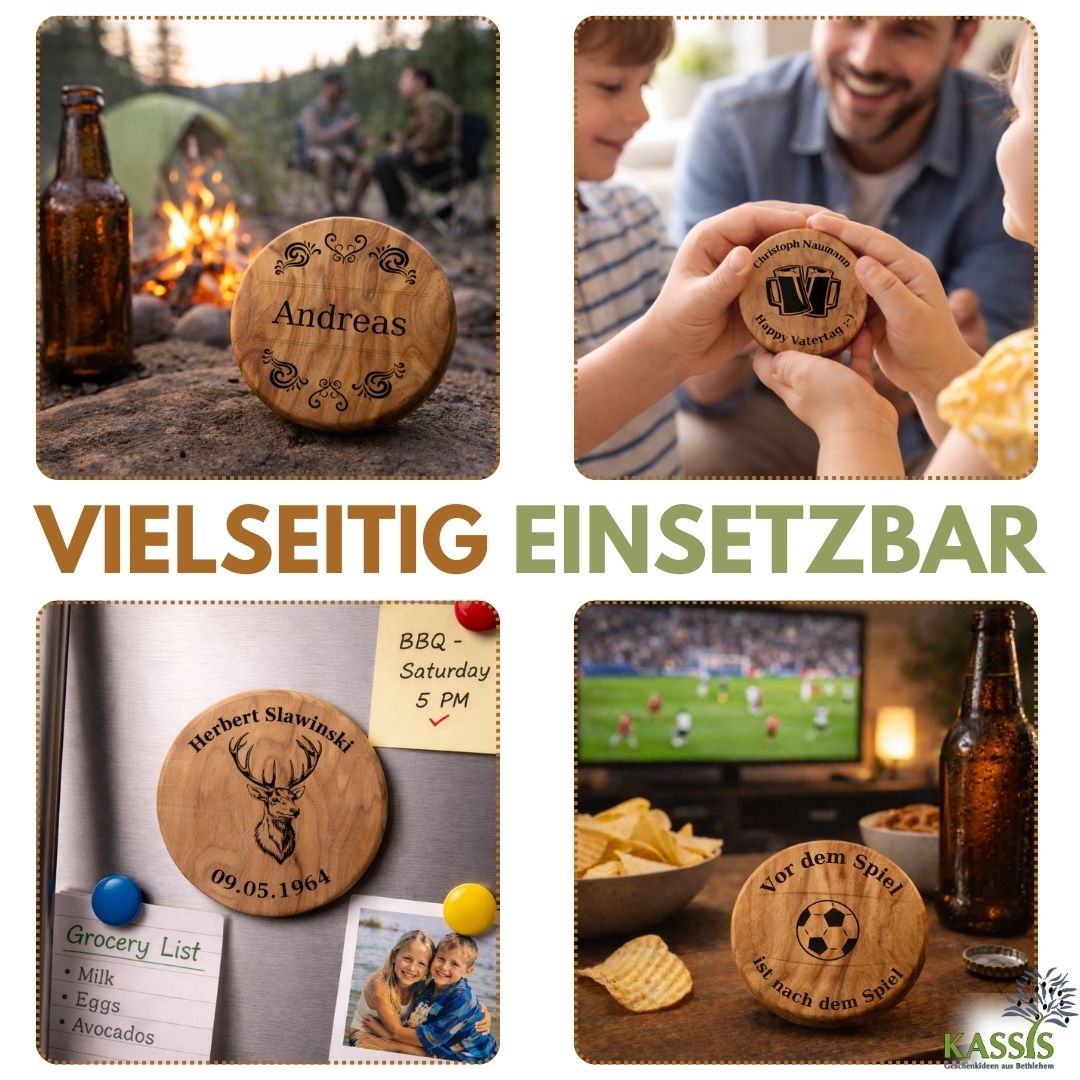 Personalisierter Flaschenöffner aus Olivenholz mit Gravur & Magnet | Geschenk für Männer, Vatertag, Geburtstag