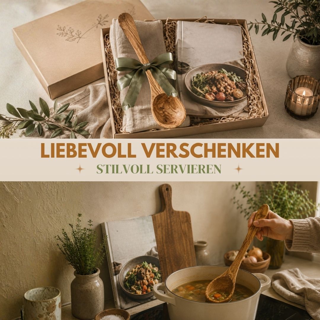 Schöpfkelle aus Olivenholz | Suppenkelle & Servierkelle