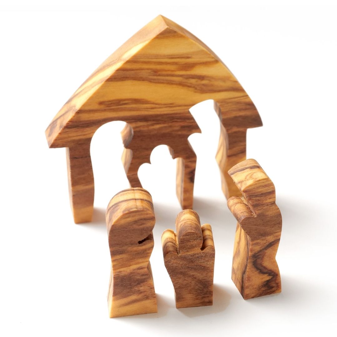Krippe aus Olivenholz als Puzzle 6,5 cm (ohne Rinde) | Weihnachtsdeko & Geschenk für Advent und Weihnachten