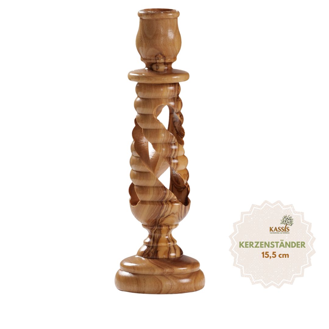 Olivenholz Kerzenständer modern 15,50 cm