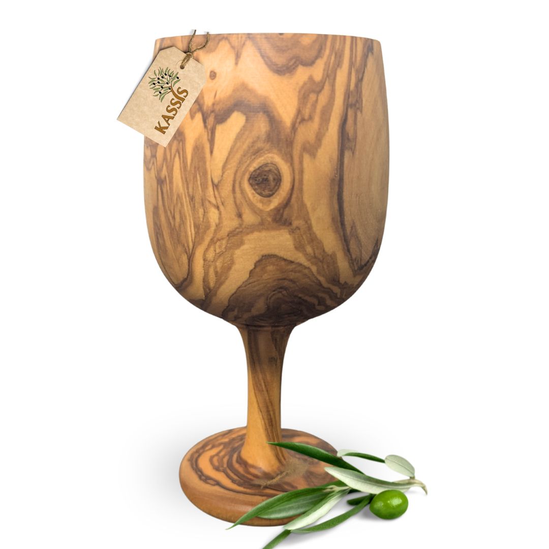 Weinglas aus Olivenholz | Handgefertigter Weinkelch aus Holz