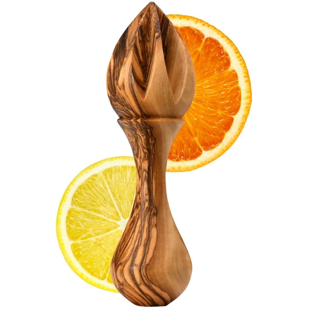 Zitronenpresse aus Olivenholz (14 cm) | Handliche Zitruspresse für Küche & frischen Saft