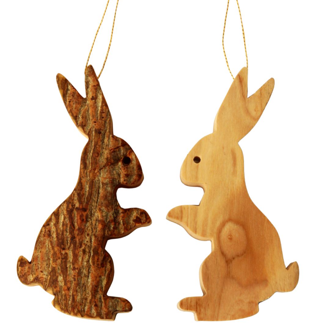 Osterhase Anhänger aus Olivenholz mit Rinde | Natürliche Osterdeko & Baumschmuck für Ostern