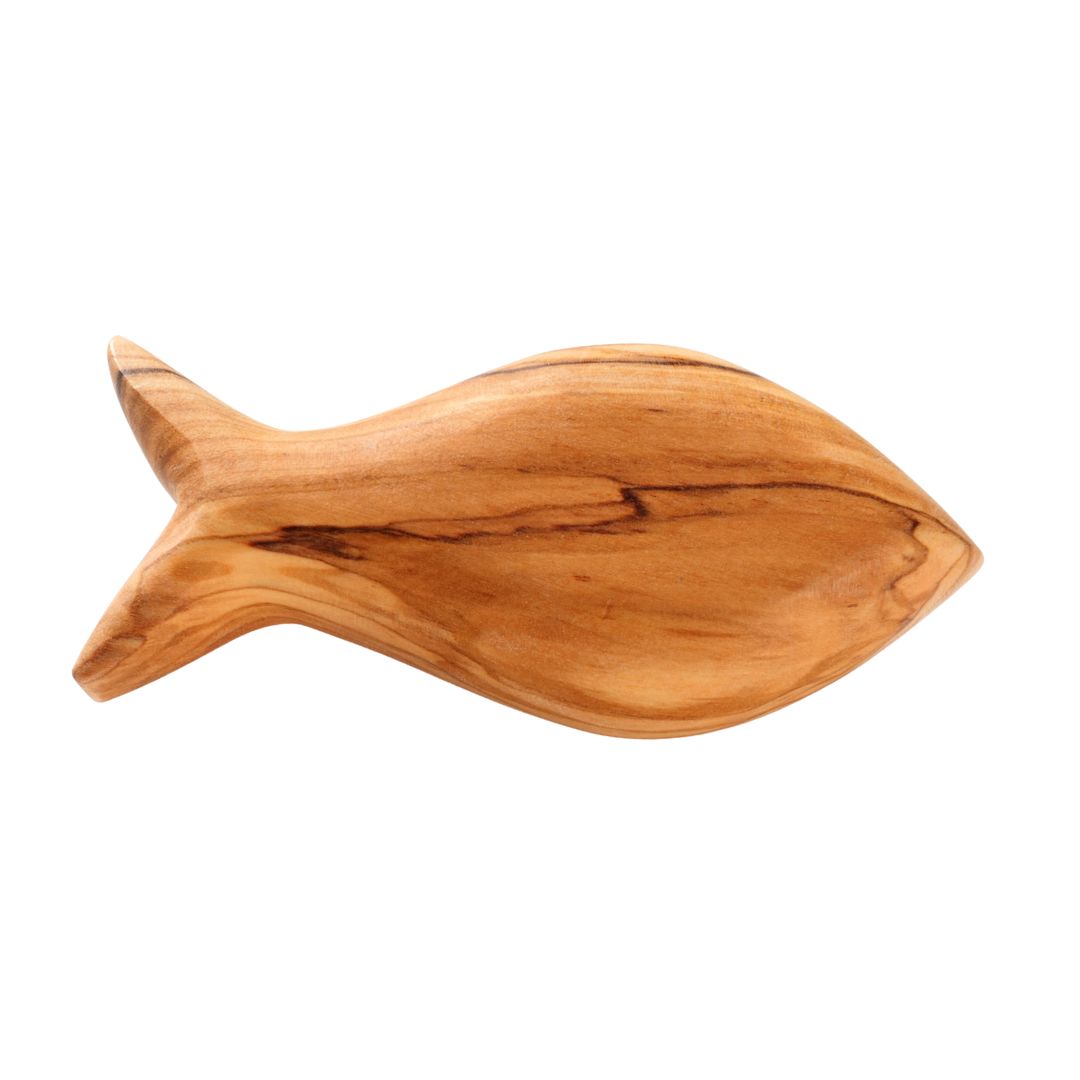 Fisch Handschmeichler aus Olivenholz | Kleiner Glücksbringer als Geschenk zur Taufe, Kommunion & Geburt