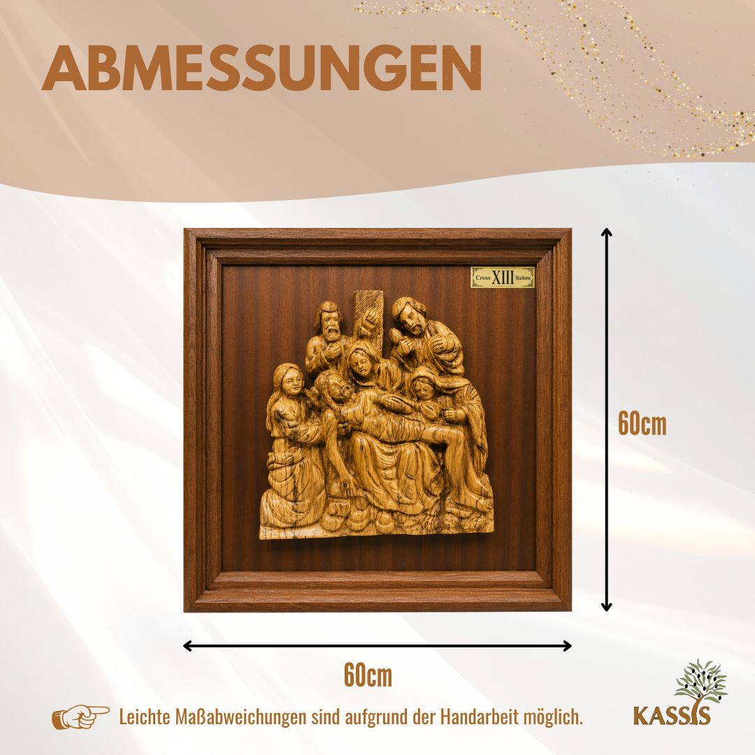 Kreuzweg mit 14 Stationen aus Olivenholz - Handgeschnitztes Komplett-Set aus Bethlehem