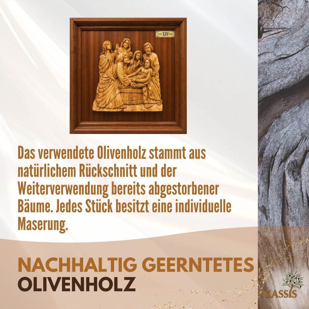 Kreuzweg mit 14 Stationen aus Olivenholz - Handgeschnitztes Komplett-Set aus Bethlehem
