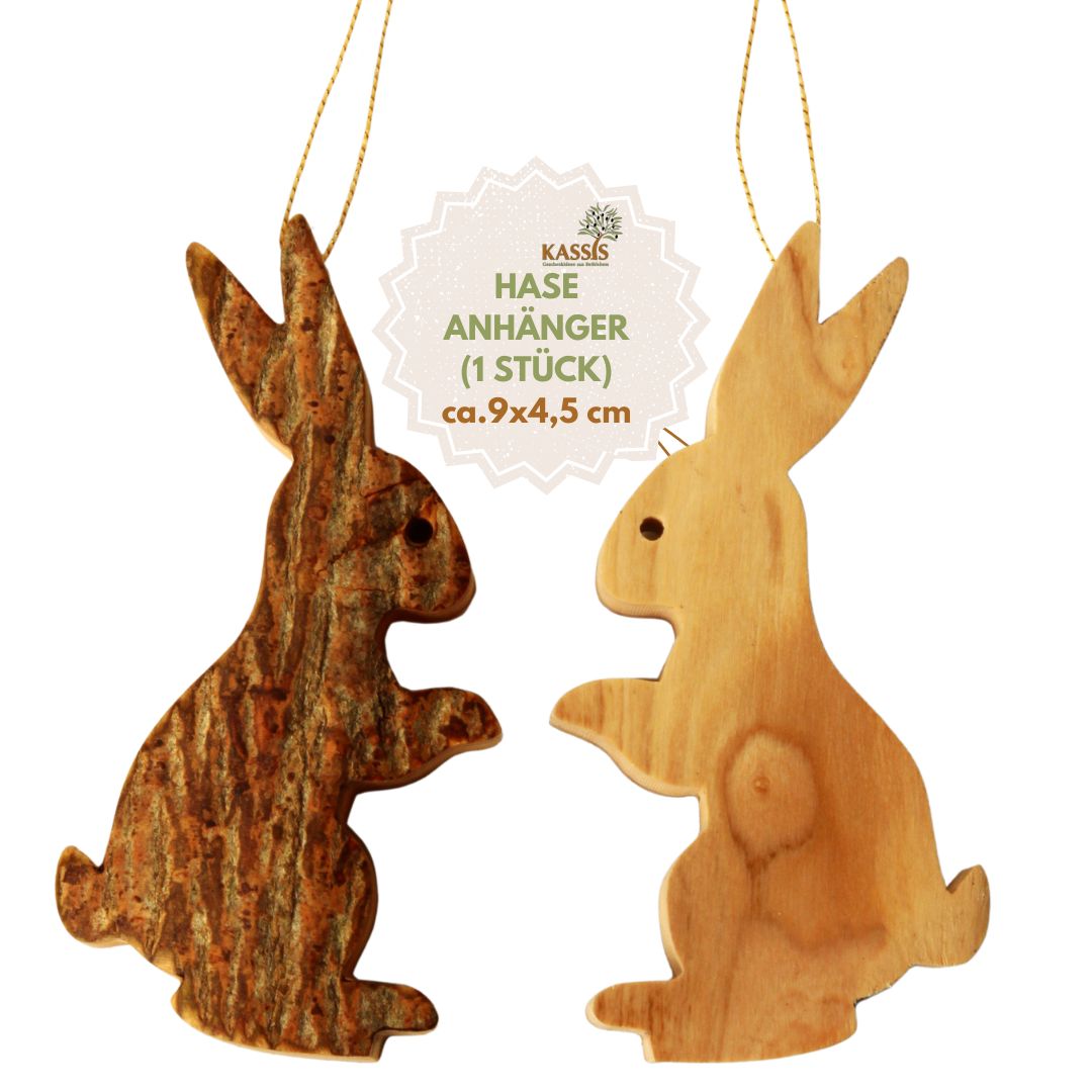 Osterhase Anhänger aus Olivenholz mit Rinde | Natürliche Osterdeko & Baumschmuck für Ostern