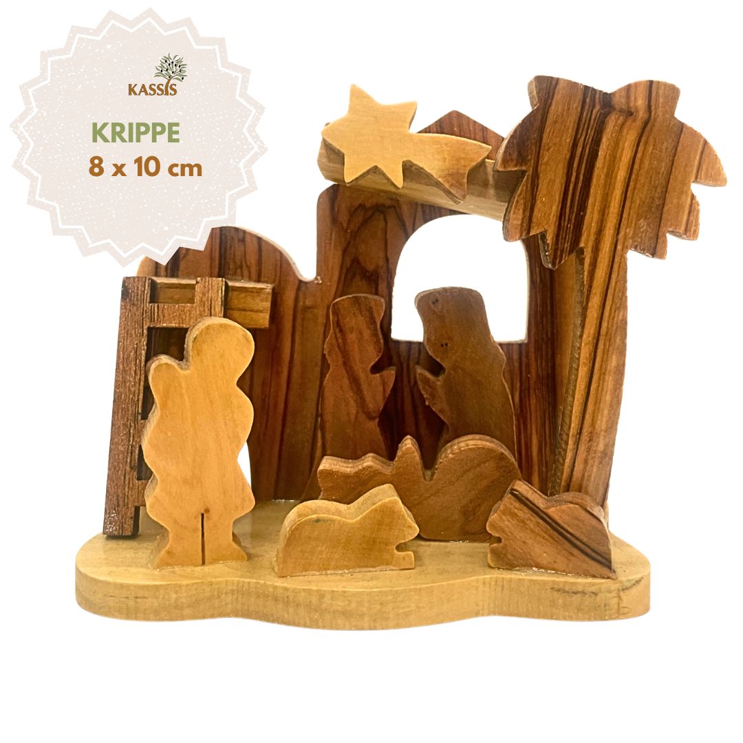 Krippe aus Olivenholz , 8 cm | Weihnachtsdeko & Geschenk für Advent und Weihnachten